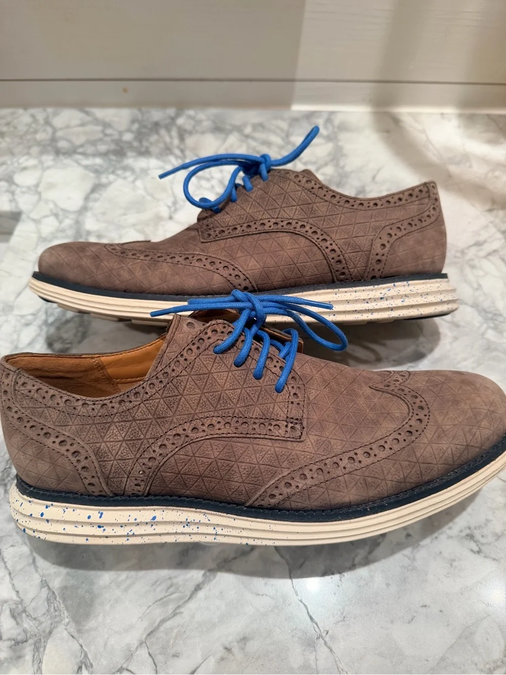 Cole Haan Men's Brown Brogue Derby Shoes with Blue Laces - like new. Worn once